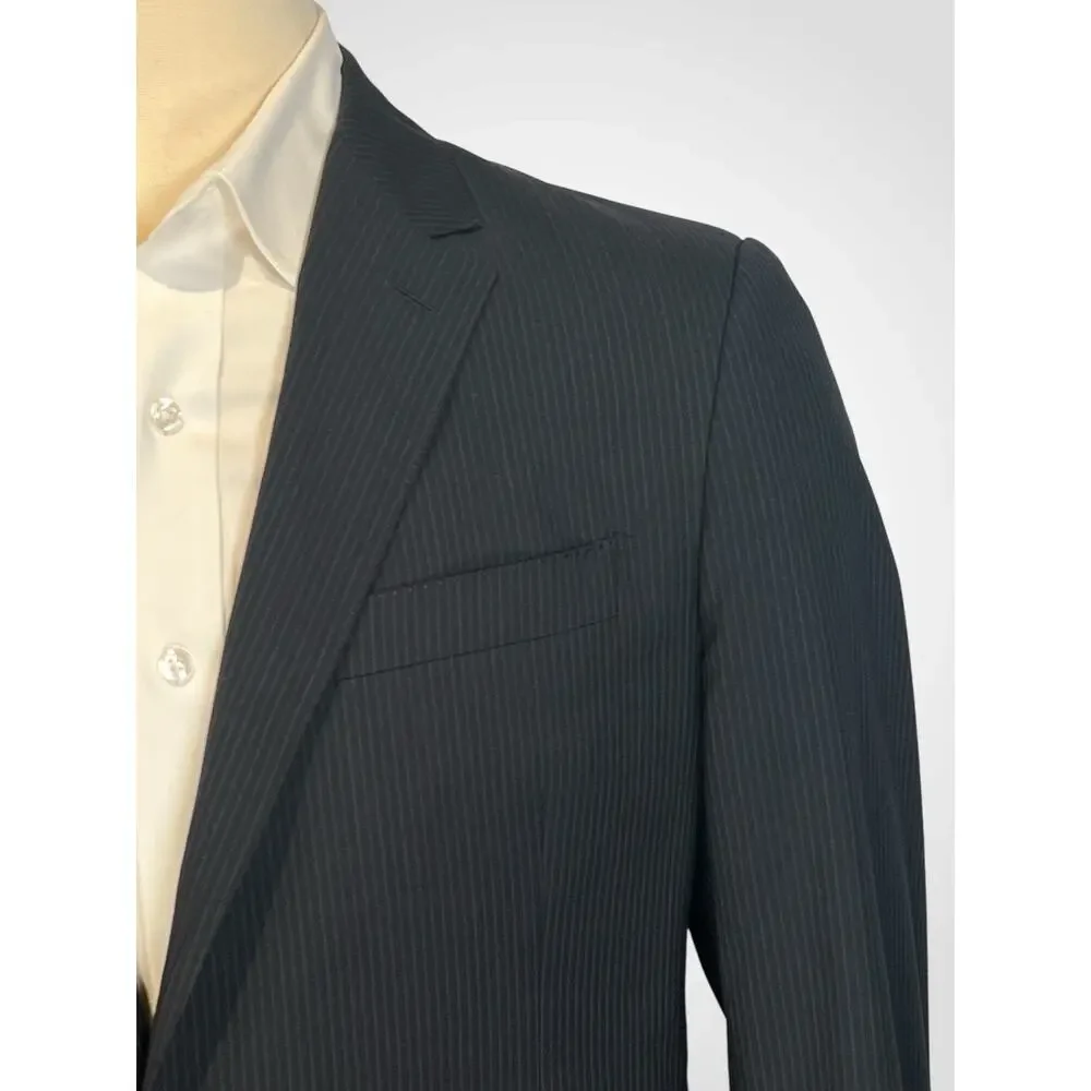 Burberry London Blazer 40-42R Dark Navy Blue Tonal Stripe Made in Italy